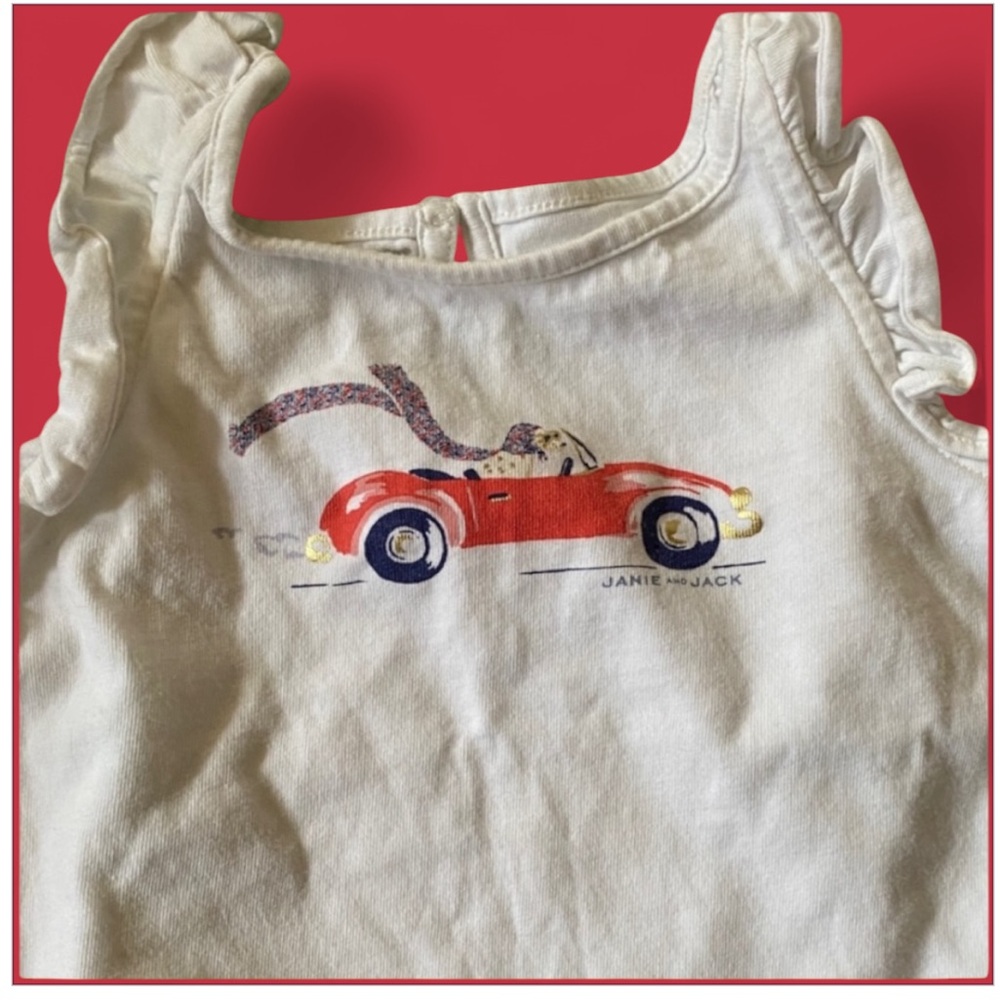 Janie and Jack White Top with Red Car Print